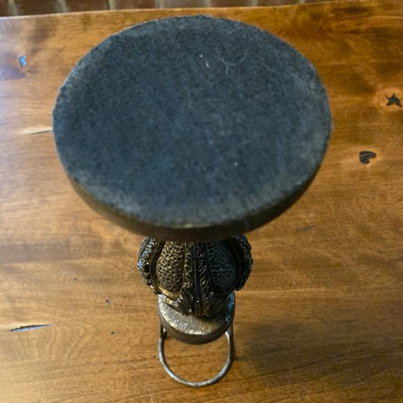 Vintage Tea Light with Stained Glass Shade & Antiqued Bronze Colored Metal Base - Picture 8 of 10